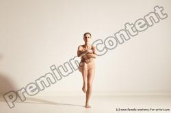 Nude Woman White Slim long brown Dancing Dynamic poses Pinup